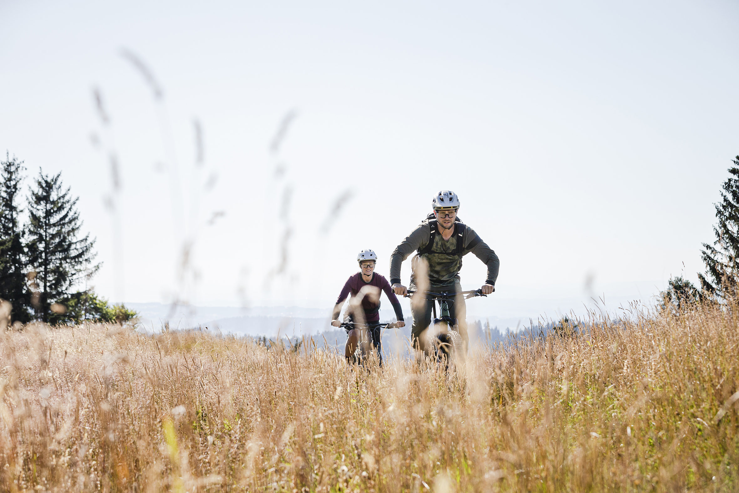 Zwei Mountainbiker im Getreidefeld Zwei Mountainbiker im Getreidefeld