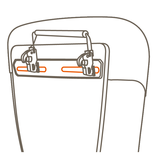 Die Grafik zeigt, wie die Rückseite einer Fahrradtasche mit dem QMR-Befestigungssystem.